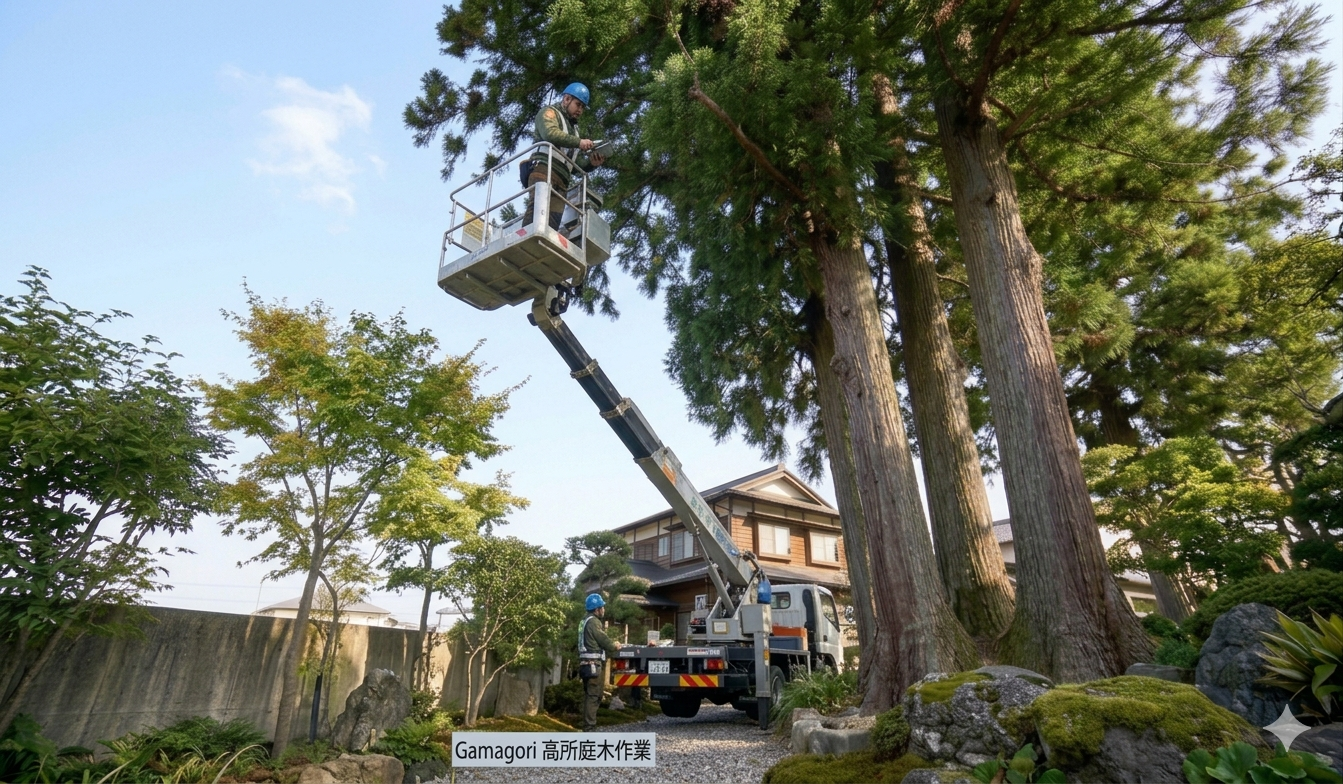 高所作業車を使った伐採の画像